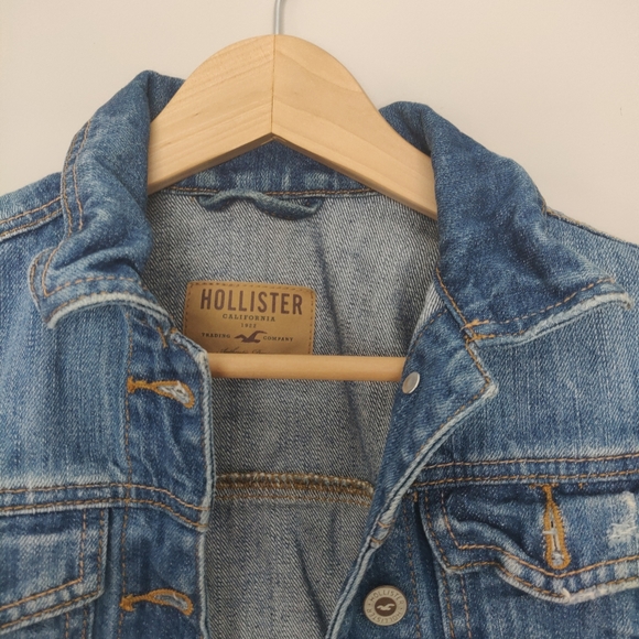 Hollister Distressed Cropped Denim Jean Jacket Button-up Cotton Small - Picture 4 of 13